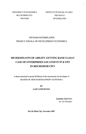 Luận văn determinats of ability getting banks loan case of enterprises located in ip epz in hochiminh city