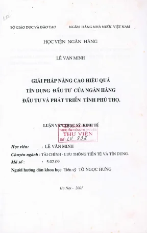 Luận văn thạc sĩ tài chính ngân hàng giải pháp nâng cao hiệu quả tín dụng đầu tư của ngân hàng đầu tư và phát triển tỉnh phú thọ