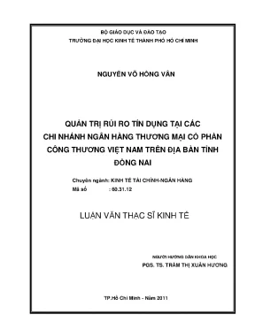 Luận văn quản trị rủi ro tín dụng tại các chi nhánh ngân hàng thương mại cổ phần công thương việt nam trên địa bàn tỉnh đồng nai