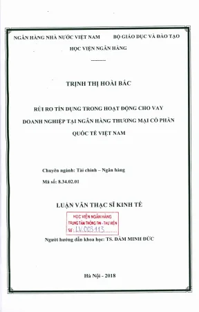 Luận văn thạc sĩ tài chính ngân hàng rủi ro tín dụng trong hoạt động cho vay doanh nghiệp tại ngân hàng thương mại cổ phần quốc tế việt nam