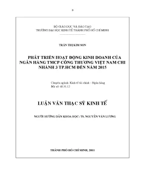 Luận văn phát triển hoạt động kinh doanh của ngân hàng tmcp công thương việt nam chi nhánh 3 tp hcm đến năm 2015