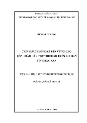 Chính sách sinh kế bền vững cho đồng bào dân tộc thiểu số trên địa bàn tỉnh bắc kạn