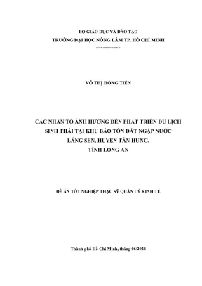 Luận văn thạc sĩ quản lý kinh tế các nhân tố ảnh hưởng đến phát triển du lịch sinh thái tại khu bảo tồn đất ngập nước láng sen huyện tân hưng tỉnh long an