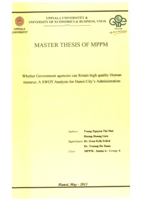 Luận văn thạc sĩ quản lý công whether government agencies can retain high quality human resource a swot analysis for hanoi citys administration
