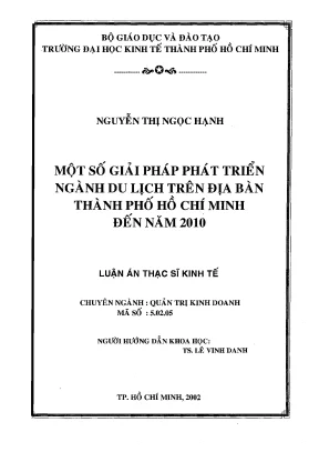 Luận văn một số giải pháp phát triển ngành du lịch trên địa bàn tp hcm đến năm 2010