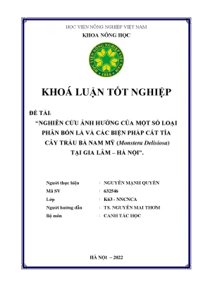 Nghiên cứu ảnh hưởng của một số loại phân bón lá và các biện pháp cắt tỉa cây trầu bà nam mỹ monstera delisiosa tại gia lâm hà nội