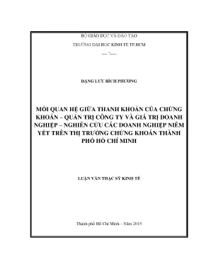 Luận văn mối quan hệ giữa thanh khoản của chứng khoán quản trị công ty và giá trị doanh nghiệp nghiên cứu các doanh nghiệp niêm yết trên thị trường chứng khoán thành phố hồ chí minh