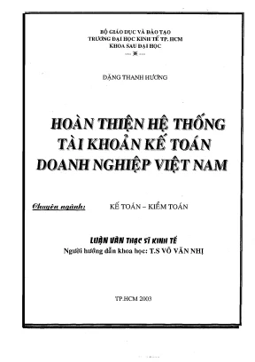 Luận văn hoàn thiện hệ thống tài khoản kế toán doanh nghiệp việt nam
