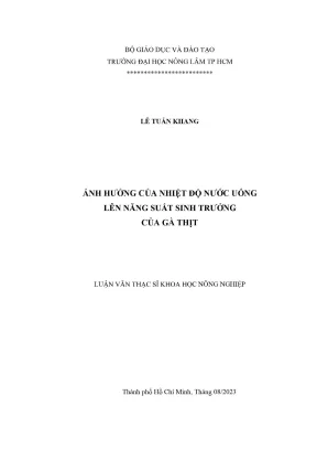 Luận văn thạc sĩ thú y ảnh hưởng của nhiệt độ nước uống lên năng suất sinh trưởng của gà thịt