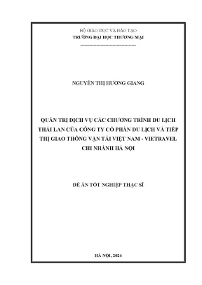 Luận văn quản trị dịch vụ các chương trình du lịch thái lan của công ty cổ phần du lịch và tiếp thị giao thông vận tải việt nam vietravel