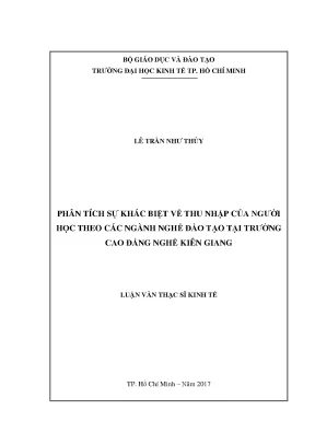 Luận văn phân tích sự khác biệt về thu nhập của người học theo các ngành nghề đào tạo tại trường cao đẳng nghề kiên giang