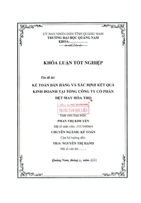 1114 kế toán bán hàng và xác định kết quả kinh doanh tại tổng công ty cổ phần dệt may hòa thọ phan thị kim yến luận văn đh quảng nam