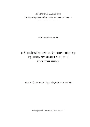 Luận văn thạc sĩ quản lý tài nguyên và môi trường giải pháp nâng cao chất lượng dịch vụ tại hoàn mỹ resort ninh chữ tỉnh ninh thuận