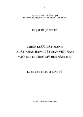 Luận văn chiến lược đẩy mạnh xuất khẩu hàng dệt may việt nam vào thị trường mỹ đến năm 2010