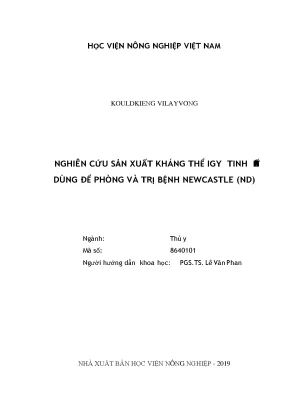 Nghiên cứu sản xuất kháng thể igy tinh khiết dùng để phòng và trị bệnh newcastle nd