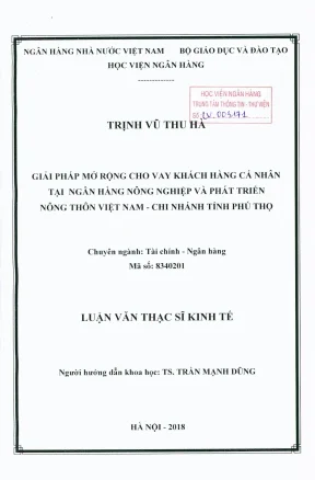 Luận văn thạc sĩ tài chính ngân hàng giải pháp mở rộng cho vay khách hàng cá nhân tại ngân hàng nông nghiệp và phát triển nông thôn việt nam chi nhánh tỉnh phú thọ