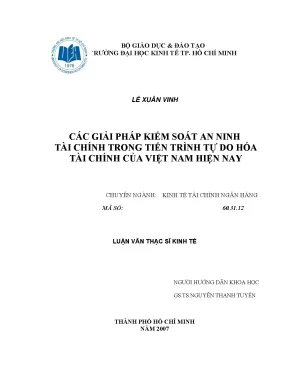 Luận văn các giải pháp kiểm soát an ninh tài chính trong tiến trình tự do hóa tài chính của việt nam hiện nay