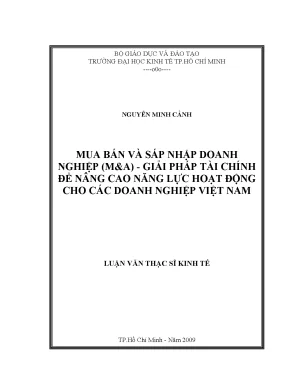 Luận văn mua bán và sáp nhập doanh nghiệp giải pháp tài chính để nâng cao năng lực hoạt động cho các doanh nghiệp việt nam