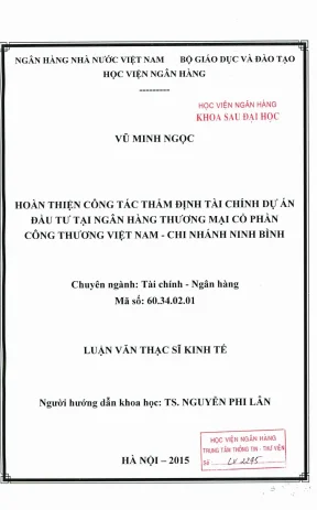 Luận văn thạc sĩ tài chính ngân hàng hoàn thiện công tác thẩm định tài chính dự án đầu tư tại ngân hàng thương mại cổ phần công thương việt nam chi nhánh ninh bình