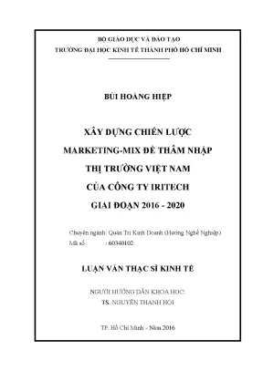 Luận văn xây dựng chiến lược marketing mix để thâm nhập thị trường việt nam của công ty iritech giai đoạn 2016 2020