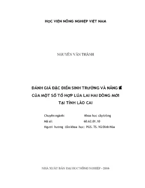 Đánh giá đặc điểm sinh trưởng và năng suất của một số tổ hợp lúa lai hai dòng mới tại tỉnh lào cai