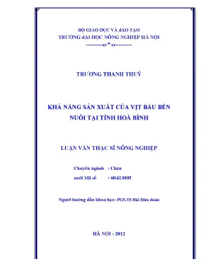 Khả năng sản xuất của vịt bầu bến nuôi tại tỉnh hoà bình