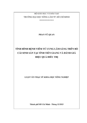 Luận văn thạc sĩ thú y tình hình bệnh viêm tử cung lâm sàng trên bò cái sinh sản tại tỉnh tiền giang và đánh giá hiệu quả điều trị