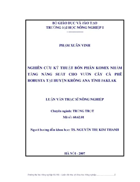 Nghiên cứu kỹ thuật bón phân komix nhằm tăng năng suất cho vườn cây cà phê robusta tại huyện krông ana tỉnh đaklak