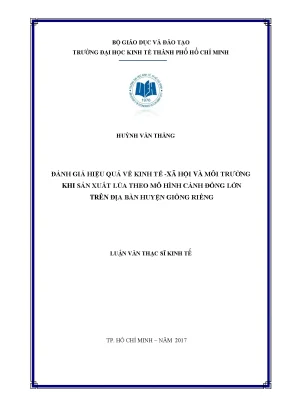 Luận văn đánh giá hiệu quả về kinh tế xã hội và môi trường khi sản xuất lúa theo mô hình cánh đồng lớn trên địa bàn huyện giồng riềng
