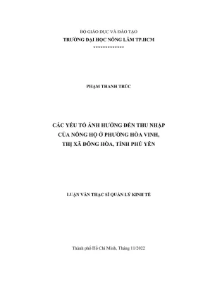 Luận văn thạc sĩ quản lý kinh tế các yếu tố ảnh hưởng đến thu nhập của nông hộ ở phường hòa vinh thị xã đông hòa tỉnh phú yên