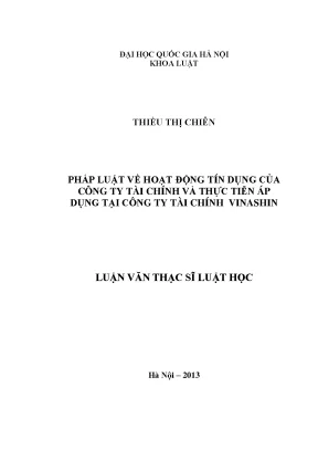 Pháp luật về hoạt động tín dụng của công ty tài chính và thực tiễn áp dụng tại công ty tài chính vinashin