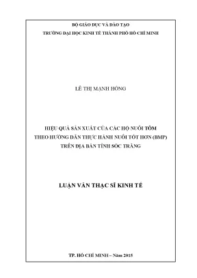 Luận văn hiệu quả sản xuất của các hộ nuôi tôm theo hướng dẫn thực hành nuôi tốt hơn bmp trên địa bàn tỉnh sóc trăng