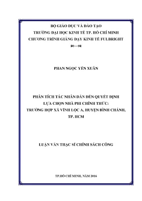 Luận văn phân tích tác nhân dẫn đến quyết định lựa chọn nhà phi chính thức trường hợp xã vĩnh lộc a huyện bình chánh tp hcm