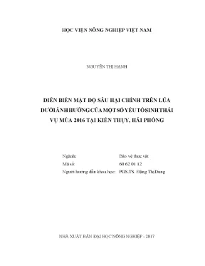 Diễn biến mật độ sâu hại chính trên lúa dưới ảnh hưởng của một số yếu tố sinh thái vụ mùa 2016 tại kiến thụy hải phòng