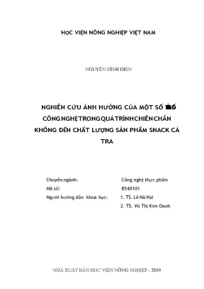 Nghiên cứu ảnh hưởng của một số thông số công nghệ trong quá trình chiên chân không đến chất lượng sản phẩm snack cá tra