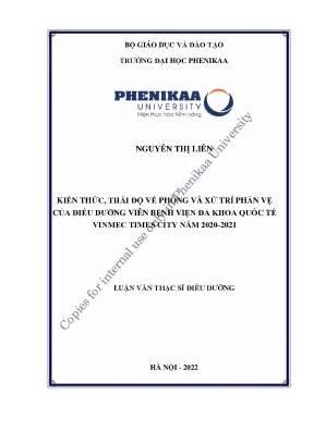 Kiến thức thái độ về phòng và xử trí phản vệ của điều dưỡng viên bệnh viện đa khoa quốc tế vinmec times city năm 2020 2021
