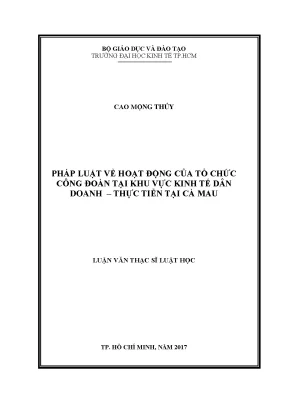 Luận văn pháp luật về hoạt động của tổ chức công đoàn tại khu vực kinh tế dân doanh thực tiễn tại cà mau