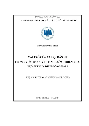 Luận văn vai trò của xã hội dân sự trong việc ra quyết định dừng triển khai dự án thủy điện đồng nai 6