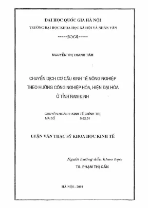Luận văn thạc sĩ kinh tế chính trị chuyển dịch cơ cấu kinh tế nông nghiệp theo hướng công nghiệp hoá hiện đại hoá ở tỉnh nam định