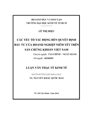 Luận văn các yếu tố tác động đến quyết định đầu tư của doanh nghiệp niêm yết trên sàn chứng khoán việt nam
