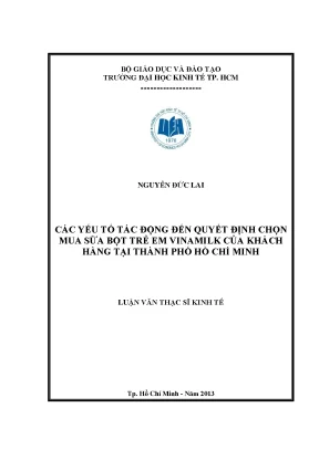 Luận văn các yếu tố tác động đến quyết định chọn mua sữa bột trẻ em vinamilk của khách hàng tại thành phố hồ chí minh