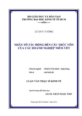 Luận văn nhân tố tác động đến cấu trúc vốn của các doanh nghiệp niêm yết