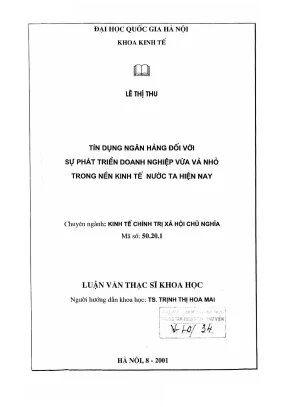 Luận văn thạc sĩ kinh tế chính trị tín dụng ngân hàng đối với sự phát triển doanh nghiệp vừa và nhỏ trong nền kinh tế nước ta hiện nay