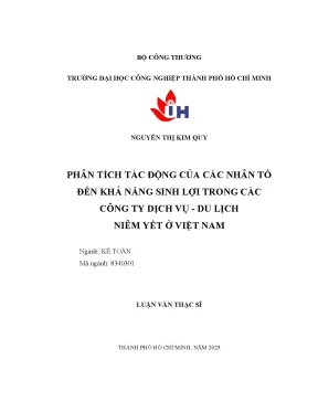 Phân tích tác động của các nhân tố đến khả năng sinh lợi trong các công ty dịch vụ du lịch niêm yết ở việt nam