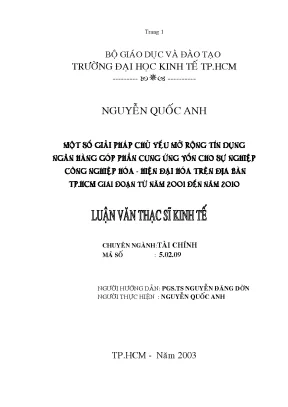 Luận văn một số giải pháp chủ yếu mở rộng tín dụng ngân hàng góp phần cung cấp vốn cho sự nghiệp công nghiệp hóa hiện đại hóa tên địa bàn tphcm