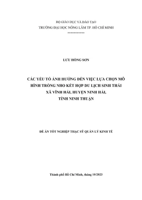 Luận văn thạc sĩ quản lý kinh tế các yếu tố ảnh hưởng đến việc lựa chọn mô hình trồng nho kết hợp du lịch sinh thái xã vĩnh hải huyện ninh hải tỉnh ninh thuận