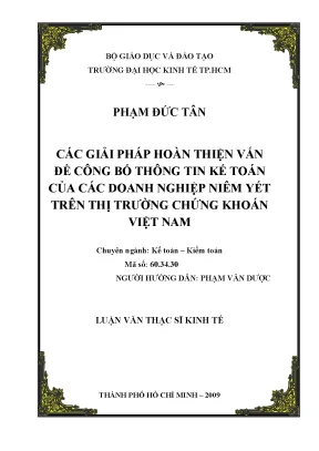 Luận văn các giải pháp hoàn thiện vấn đề công bố thông tin kế toán của các doanh nghiệp niêm yết trên thị trường chứng khoán việt nam luận văn thạc sĩ