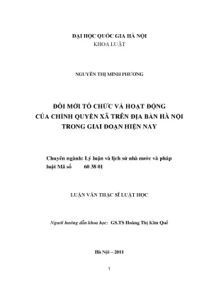 Đổi mới tổ chức và hoạt động của chính quyền xã trên địa bàn hà nội trong giai đoạn hiện nay