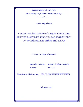 Nghiên cứu ảnh hưởng của mạng lưới xã hội đến việc làm và đời sống của lao động nữ di cư tự do trên địa bàn thành phố hà nội