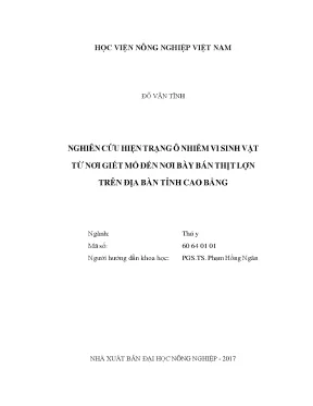 Nghiên cứu hiện trạng ô nhiễm vi sinh vật từ nơi giết mổ đến nơi bày bán thịt lợn trên địa bàn tỉnh cao bằng